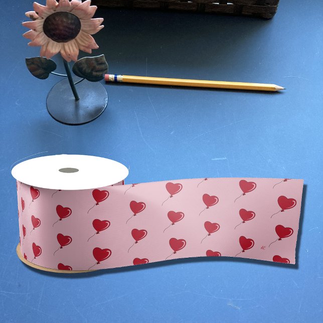 Red Heart Balloon Pattern Pink Ribbon  Satin Ribbon (Creator Uploaded)