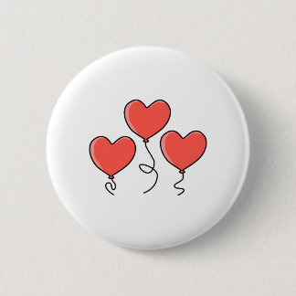Red Heart Balloons. 6 Cm Round Badge