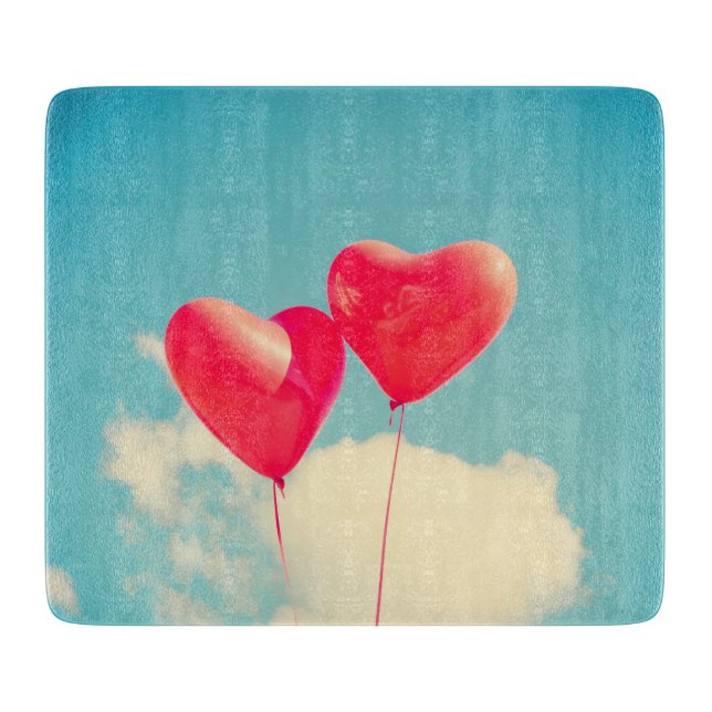 Red Heart Balloons Against Cloudy Sky Cutting Board (Front)