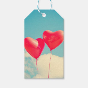Red Heart Balloons Against Cloudy Sky Gift Tags