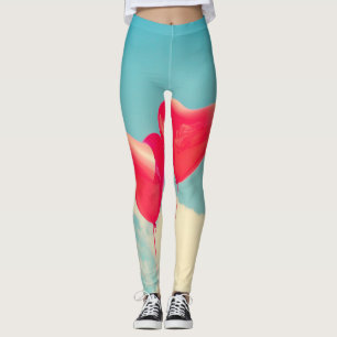 Red Heart Balloons Against Cloudy Sky Leggings