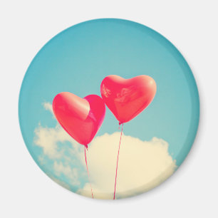 Red Heart Balloons Against Cloudy Sky Magnet