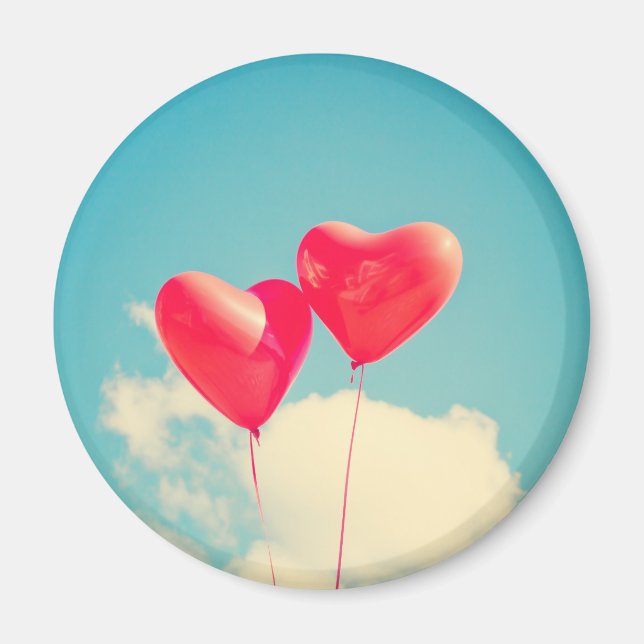 Red Heart Balloons Against Cloudy Sky Magnet (Front)
