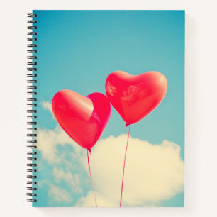 Red Heart Balloons Against Cloudy Sky Notebook