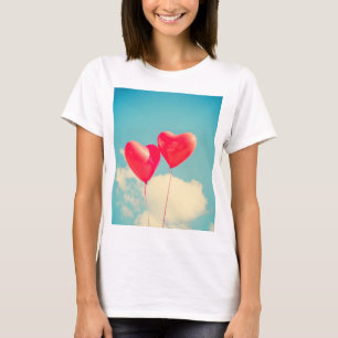 Red Heart Balloons Against Cloudy Sky T-Shirt