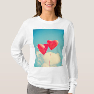 Red Heart Balloons Against Cloudy Sky T-Shirt