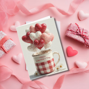 Red Heart Balloons in a Mug Valentine’s Day Card 