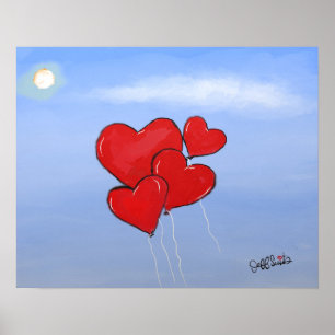 Red Heart Balloons Love is in the air original art Poster