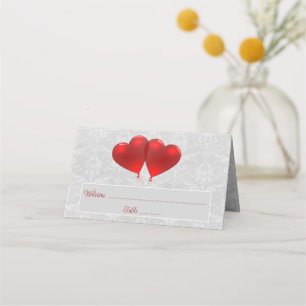 Red Heart Balloons Reception Place Card