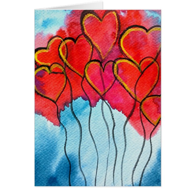 Red heart balloons Valentine watercolor (Front)