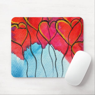 Red heart balloons Valentine watercolor Mouse Pad