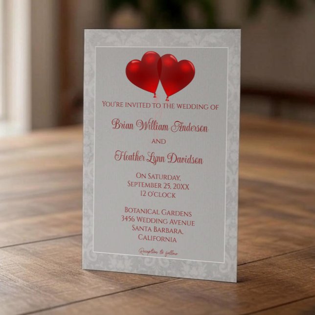 Red Heart Balloons Wedding Invitation (Red Heart Balloons Wedding Invitation)