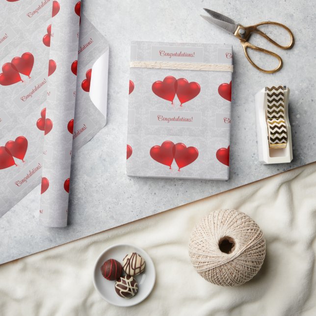 Red Heart Balloons Wedding Wrapping Paper (Crafts)