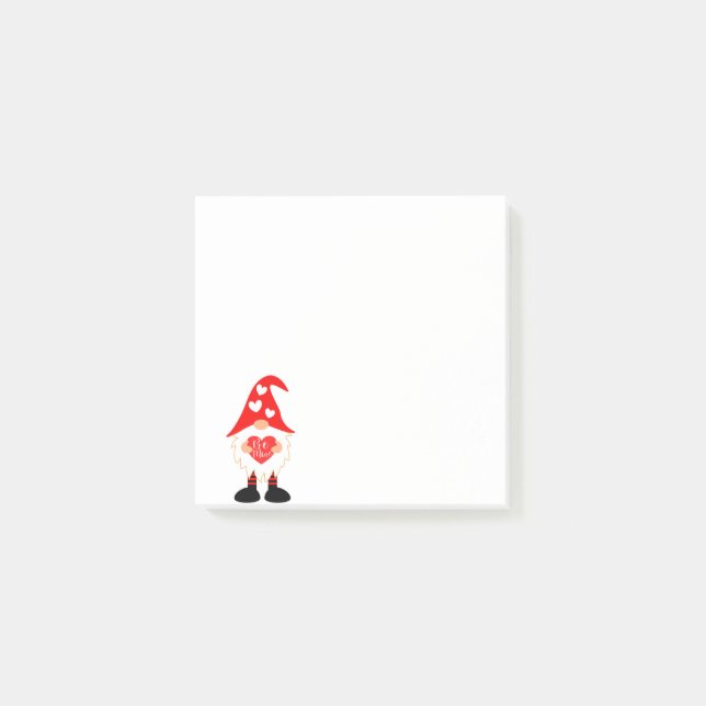 Red Heart Be Mine Valentine Gnome Post-it Notes (Front)