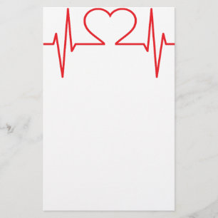 Red Heart Beat Line Stationery