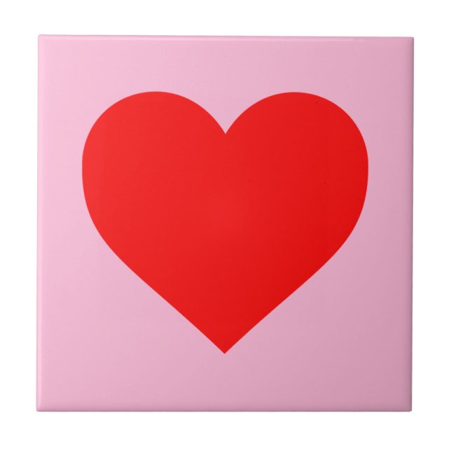 Red Heart Beat Pastel Pink Ceramic Tile (Front)