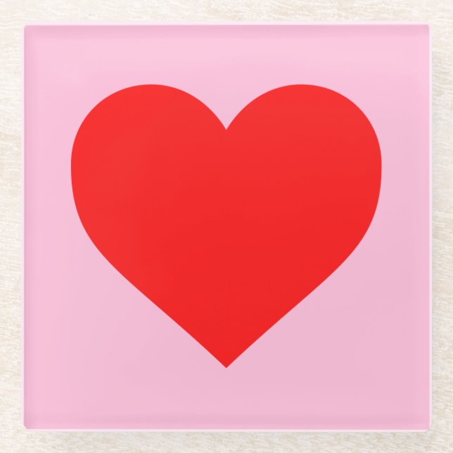 Red Heart Beat Pastel Pink Glass Coaster (Front)