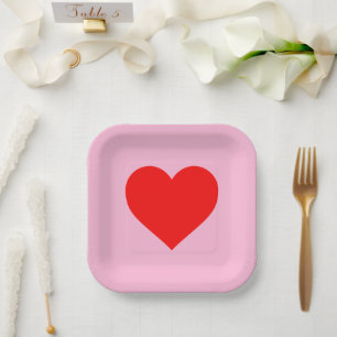 Red Heart Beat Pastel Pink Paper Plate