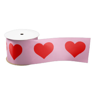Red Heart Beat Pastel Pink Satin Ribbon