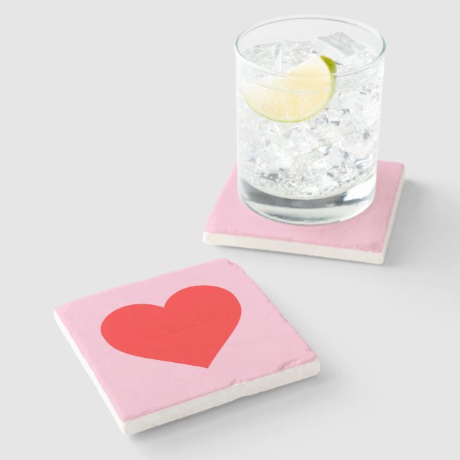 Red Heart Beat Pastel Pink Stone Coaster (Side)