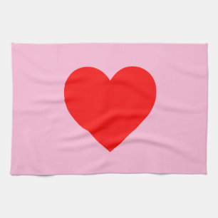 Red Heart Beat Pastel Pink Tea Towel