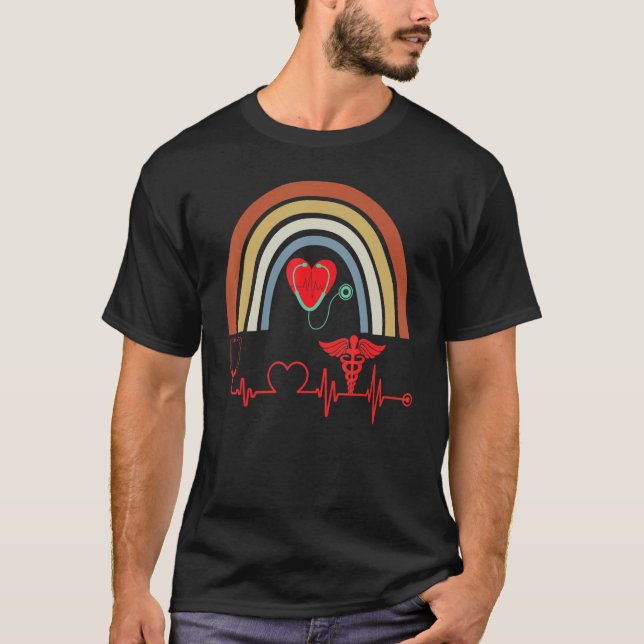 Red Heart Beating Cardiac Nurse Heart Stethoscope  T-Shirt (Front)