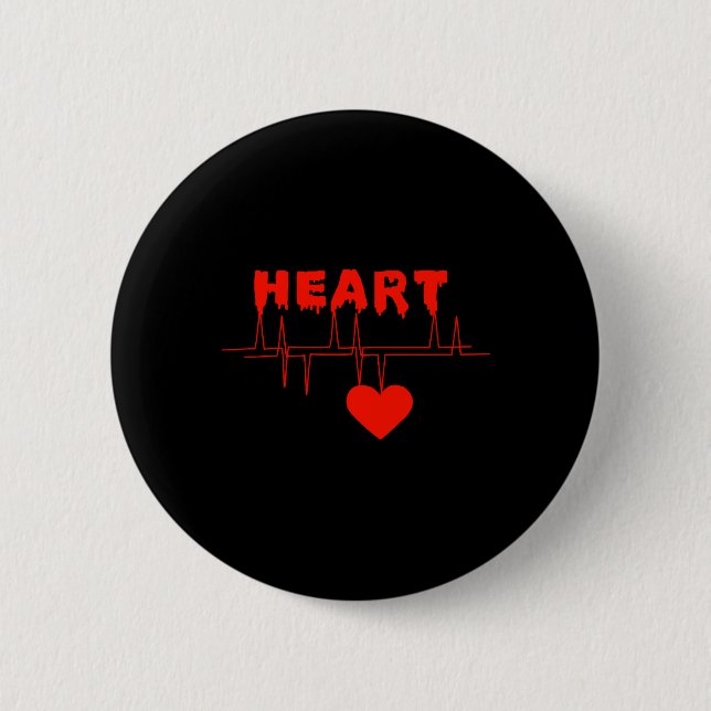 Red heart beats 6 cm round badge (Front)