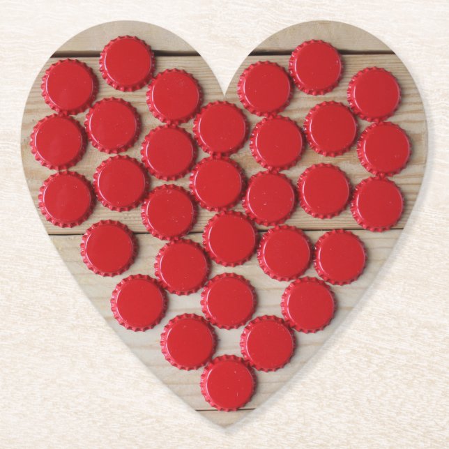 Red heart beer bottle tops paper coaster (Front)