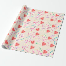Red heart beige pattern Wrapping Paper