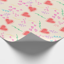 Red heart beige pattern Wrapping Paper