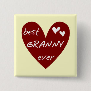 Red Heart Best Granny Ever Tshirts and Gifts 15 Cm Square Badge