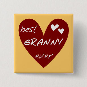 Red Heart Best Granny Ever Tshirts and Gifts 15 Cm Square Badge