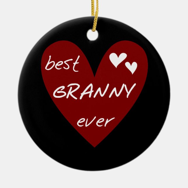 Red Heart Best Granny Ever Tshirts and Gifts Ceramic Tree Decoration (Front)