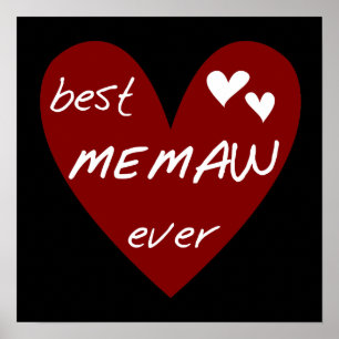 Red Heart Best Memaw Ever T-shirts and Gifts Poster