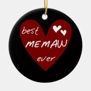 Red Heart Best Memaw Ever Tshirts and Gifts Ceramic Tree Decoration