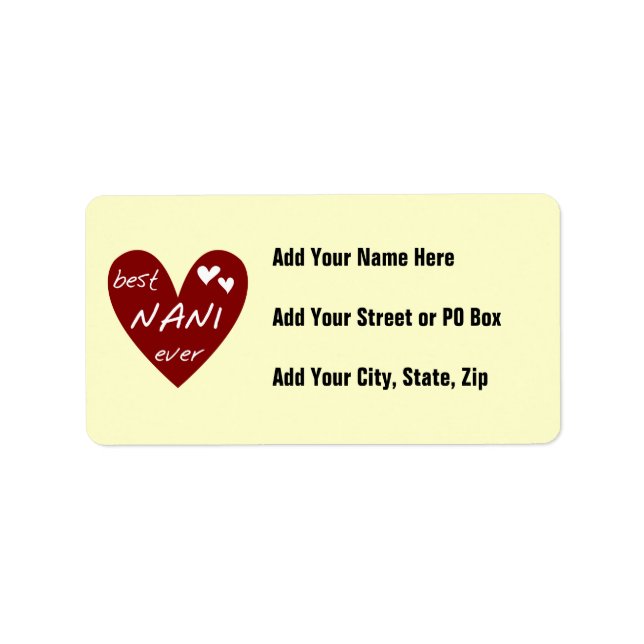 Red Heart Best Nani Ever T-shirts and GIfts Label (Front)