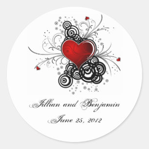 Red Heart Black Swirls Sticker