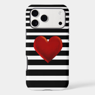Red Heart Black White Stripes