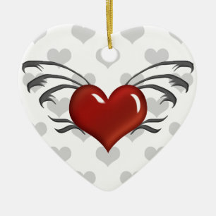 Red Heart, Black Wings, Grey Hearts Ornament 2