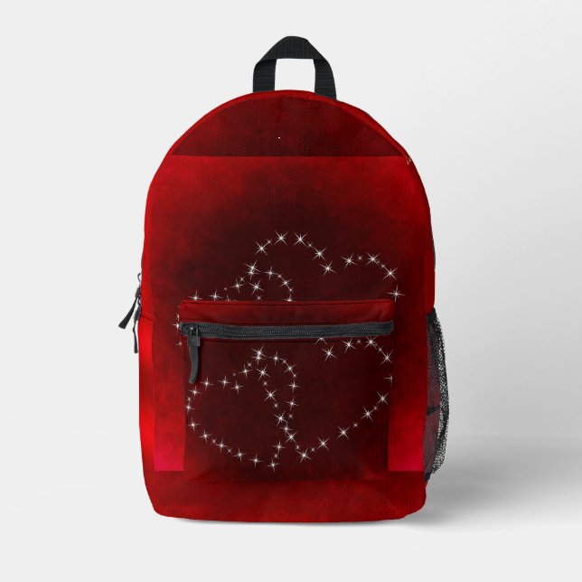 Red Heart Bling  Printed Backpack (Front)