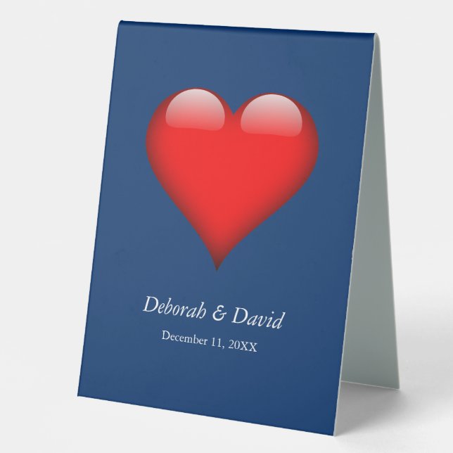 Red Heart Blue Modern Minimalist Wedding (Front)