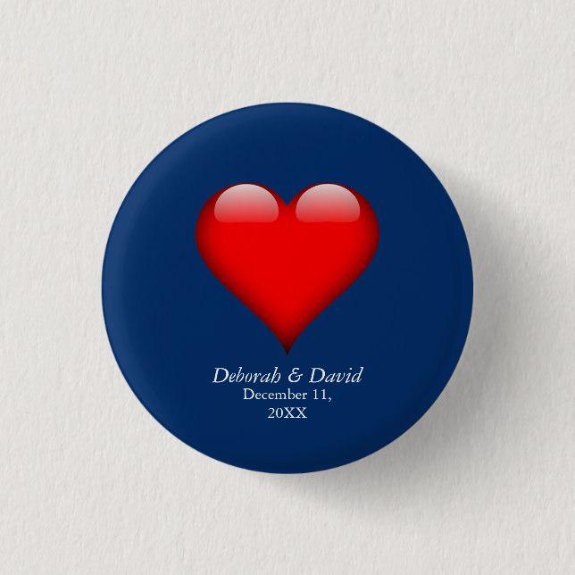 Red Heart Blue Modern Minimalist Wedding 3 Cm Round Badge (Front)