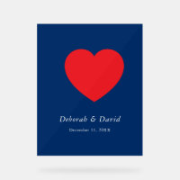Red Heart Blue Modern Minimalist Wedding
