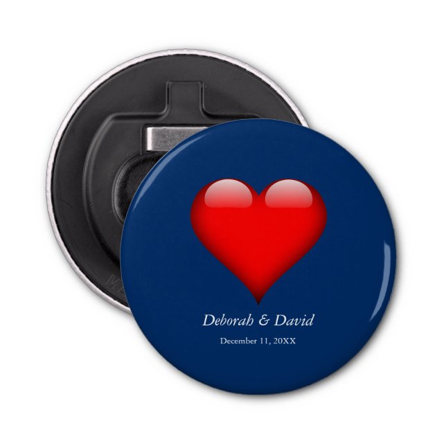 Red Heart Blue Modern Minimalist Wedding Bottle Opener (Front)