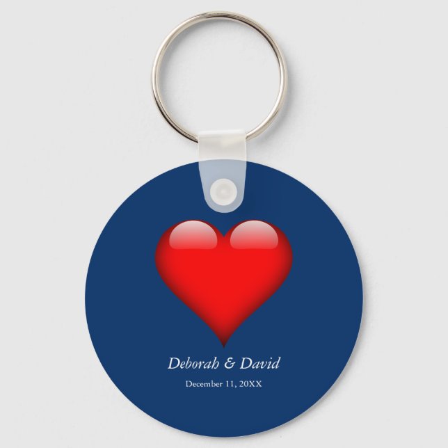 Red Heart Blue Modern Minimalist Wedding Key Ring (Front)