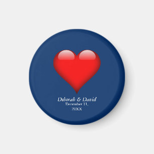 Red Heart Blue Modern Minimalist Wedding Magnet