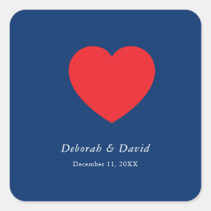 Red Heart Blue Modern Minimalist Wedding Square Sticker