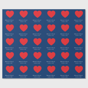 Red Heart Blue Modern Minimalist Wedding Wrapping Paper