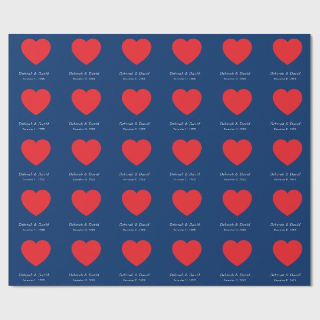 Red Heart Blue Modern Minimalist Wedding Wrapping Paper (Flat)
