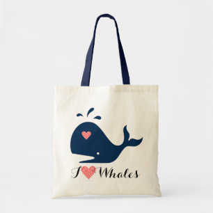 Red Heart & Blue Text I Love Whales Tote Bag